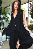Sandbar Linen Blend 3 Button Dip Side Wasitcoat Black
